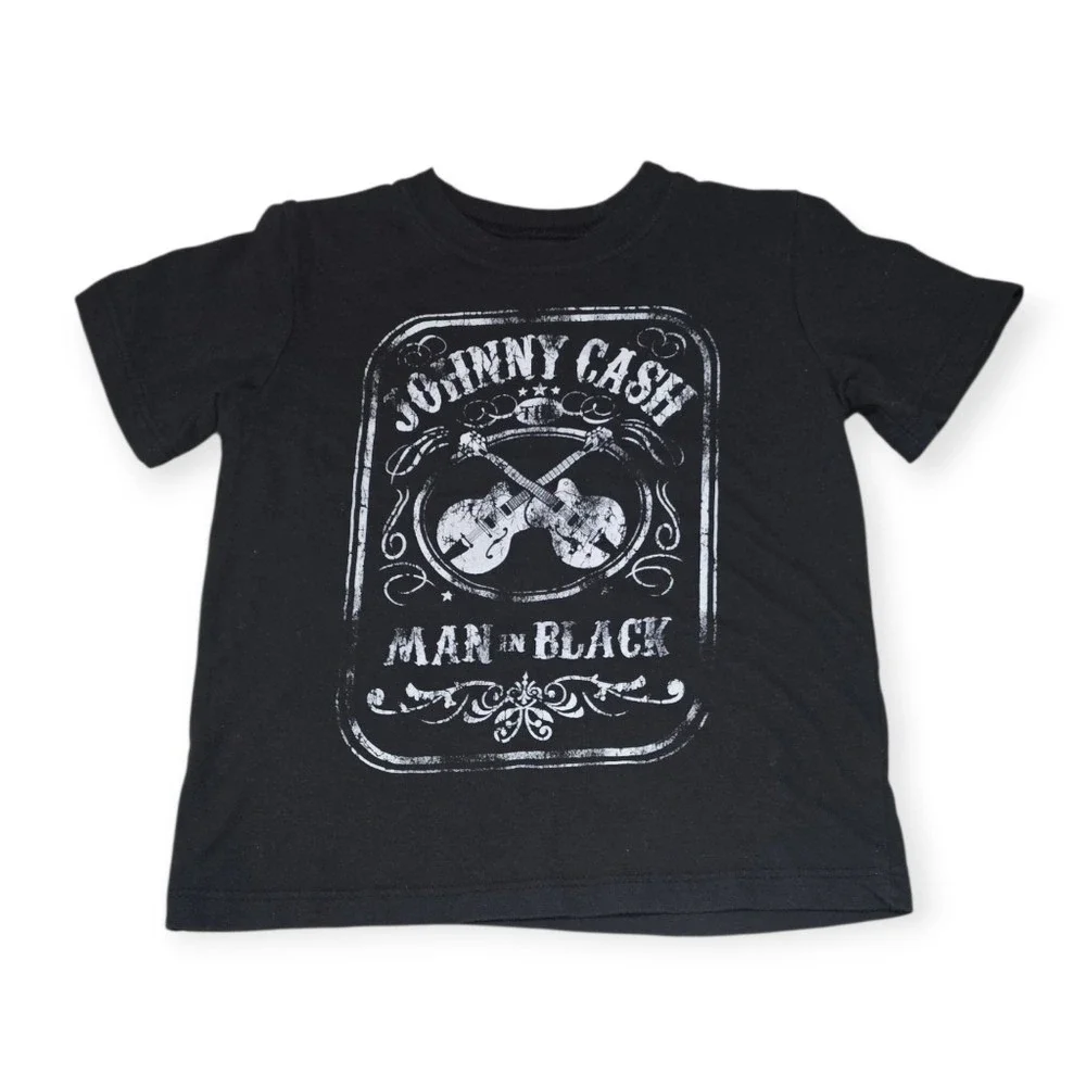 Johnny Cash Kids Man In Black Distressed Graphic T-Shirt Black‎ 4T